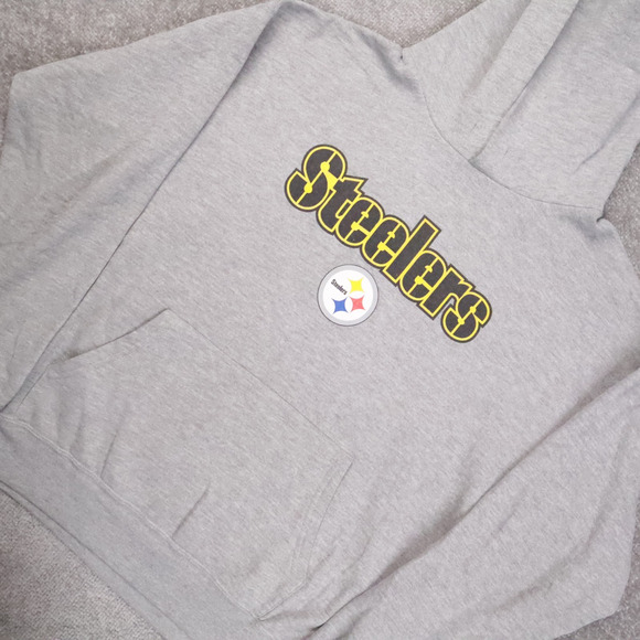 Vintage NFL Pittsburgh Stealers Medium Gray Long Sleeve Pockets Hoodie - Picture 9 of 11